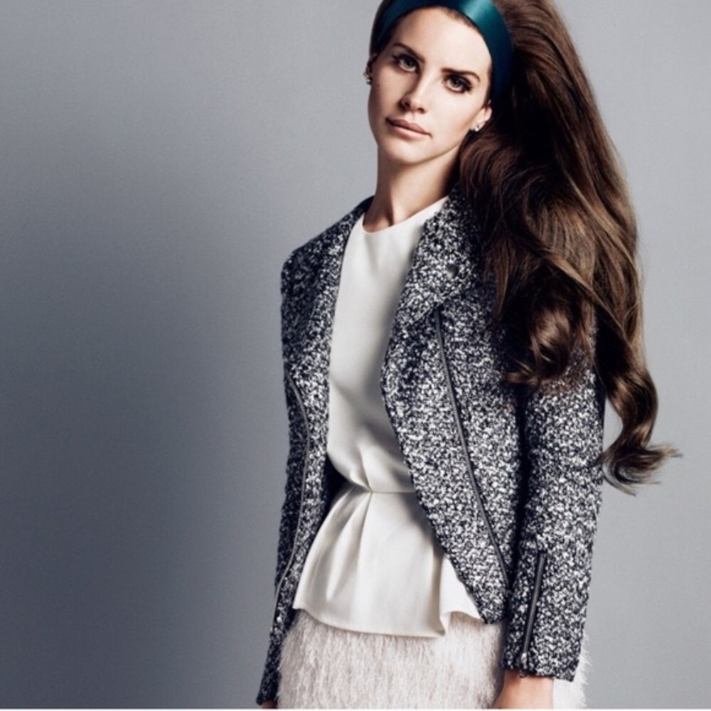 H&M Lana Del Rey Tweed Moto Jacket Black Size 8